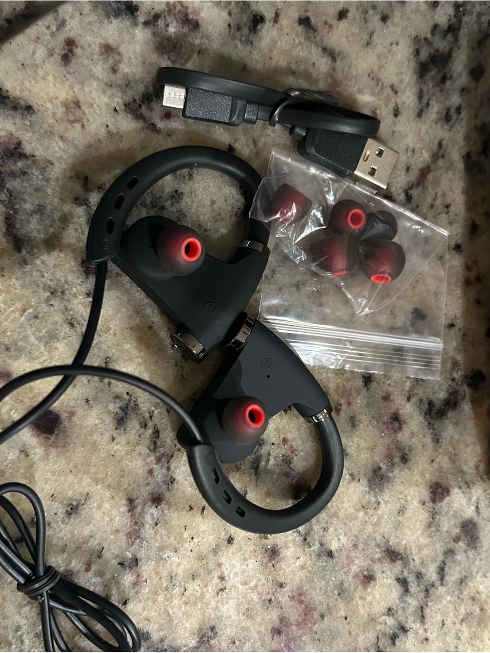 Wireless Sports Earbuds with Black and Red Design